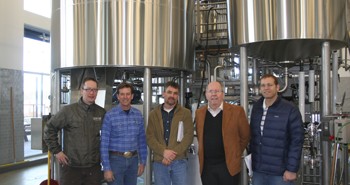 (L-R) Brewmaster Chad Kennedy, SunWest Project Supervisor Jon Page, SunWest Project Manager Mark Maxwell and Architects Neal Huston and Mark Ward of Neal Huston & Associates, Architects Inc.
